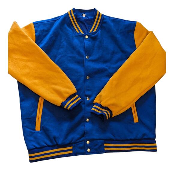 Varsity Jacket Mens XXL Letterman Style Bomber Blue Gold Snap Button Retro Style - Picture 1 of 13